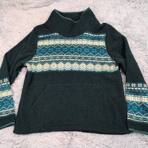 Wooly Bully Wear Sweater Womens M Green Soft Ribbed Nordic Comfort Casual Pocket
